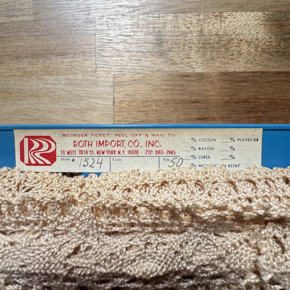 Vintage ROTH IMPORT CO. Spool Of Ecru Crochet Lace Edge Beige 50yd‎ X 2in